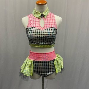 Reverence 2pc polka dot skirt top dance costume size S